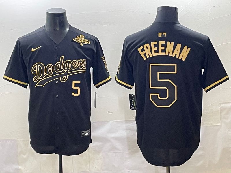 Men 2025 Los Angeles Dodgers #5 Freeman Black Gold Five generations Nike MLB Jersey style 5